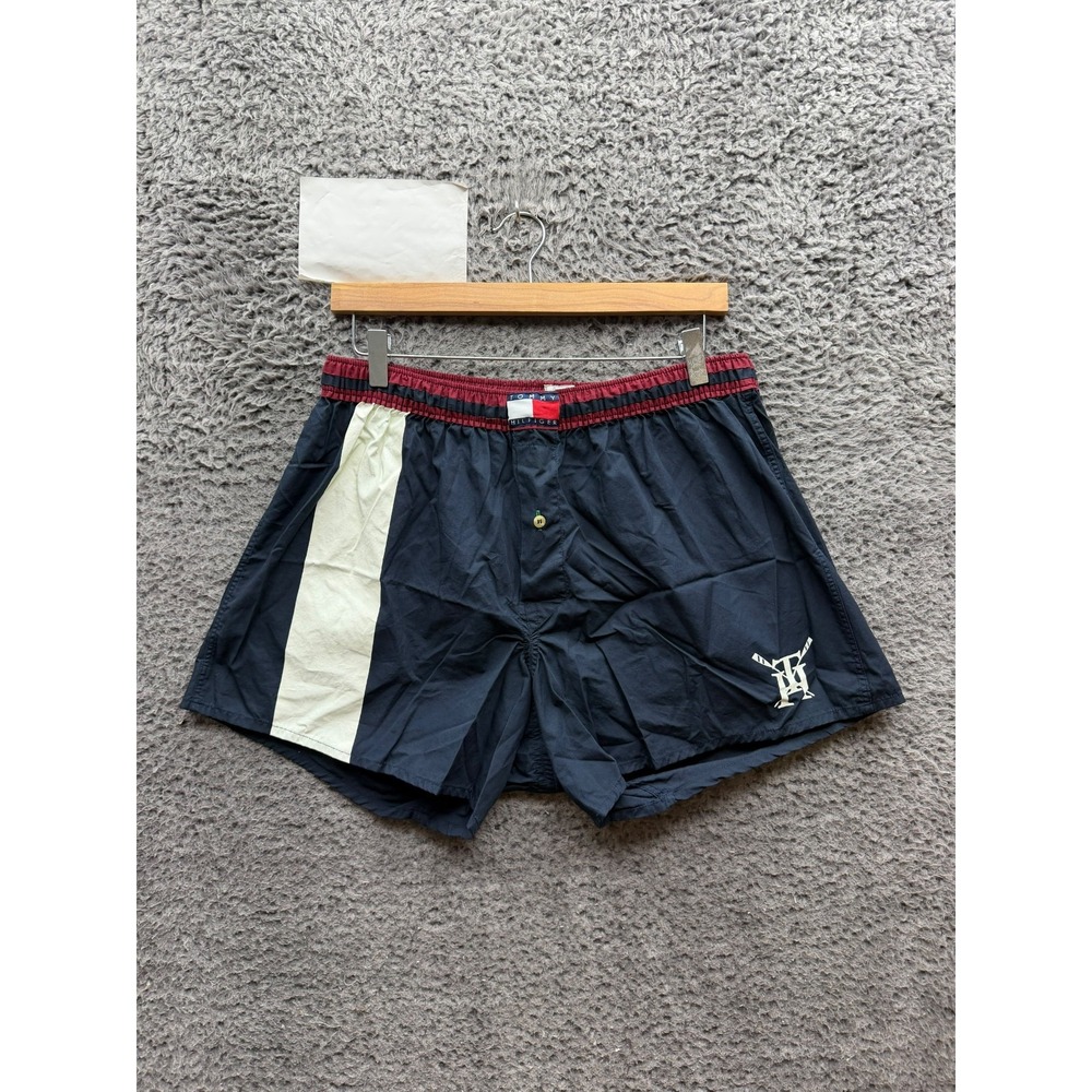 Vintage 1990s Tommy Hilfiger Swim Trunks Shorts Navy Blue Mens Size L NWOT